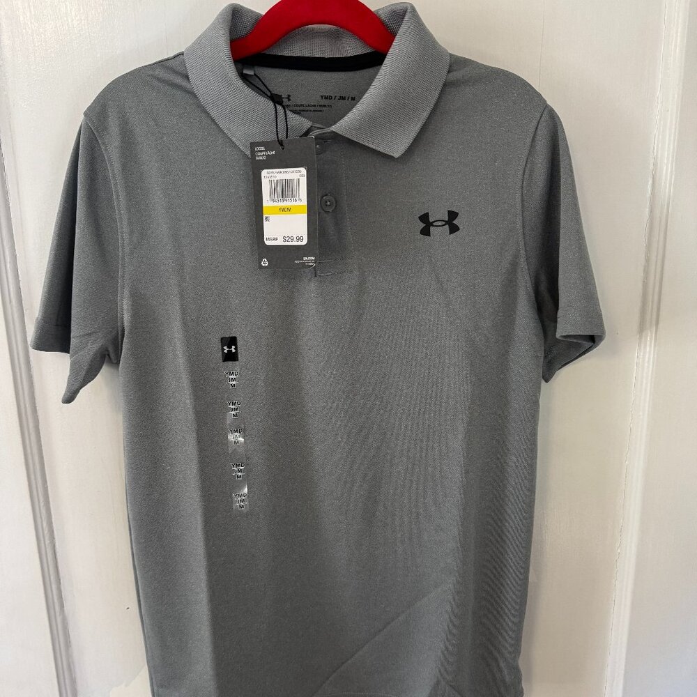 $30 NWT UNDER ARMOUR KIDS BOYS UA PERFORMANCE POLO STRETCH GRAY MEDIUM (M)